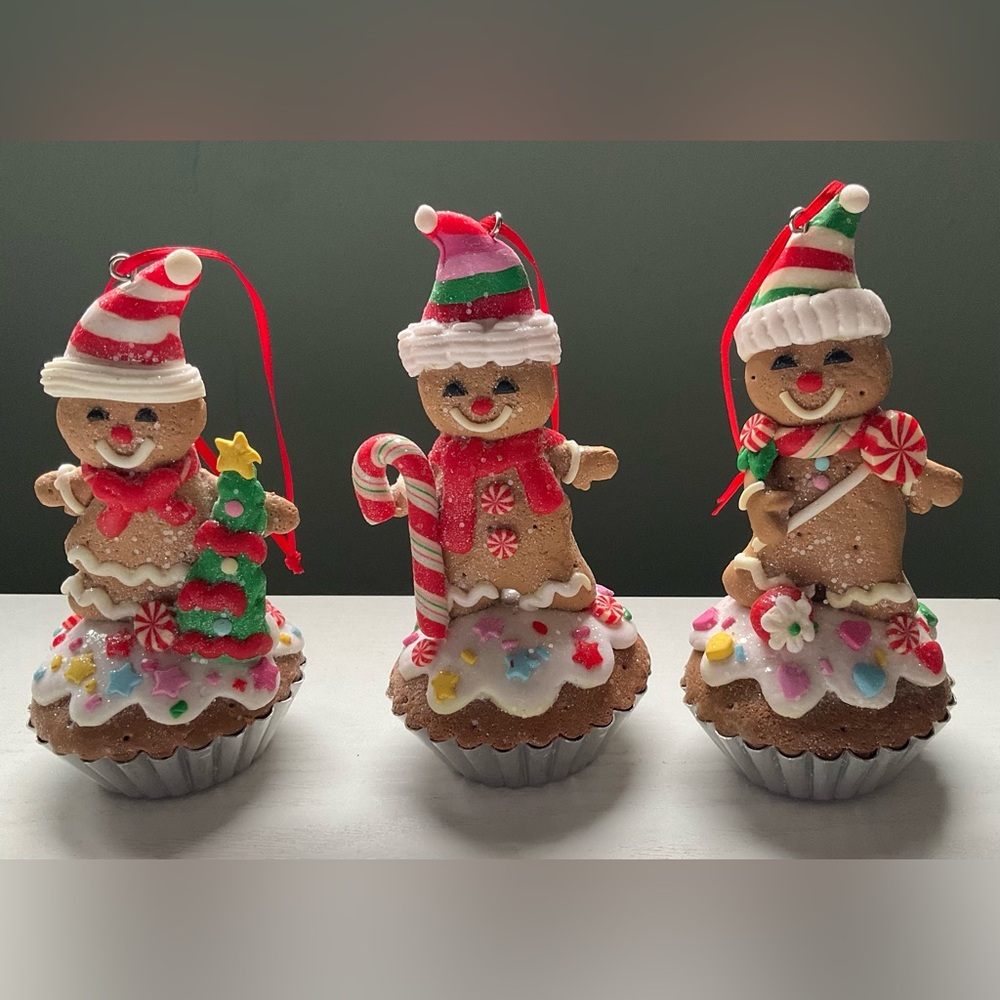 Set of 3 Gingerbread Cupcakes Ornaments by Valerie Parr Hill